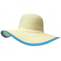 Wide Brim Hat - Paper Straw Wide Brim Hat - Turquoise Trim - HT-ST1061TU